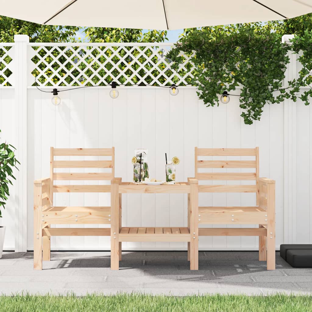 vidaXL Garden Bench with Table 2-Seater Solid Wood Pine - Brown