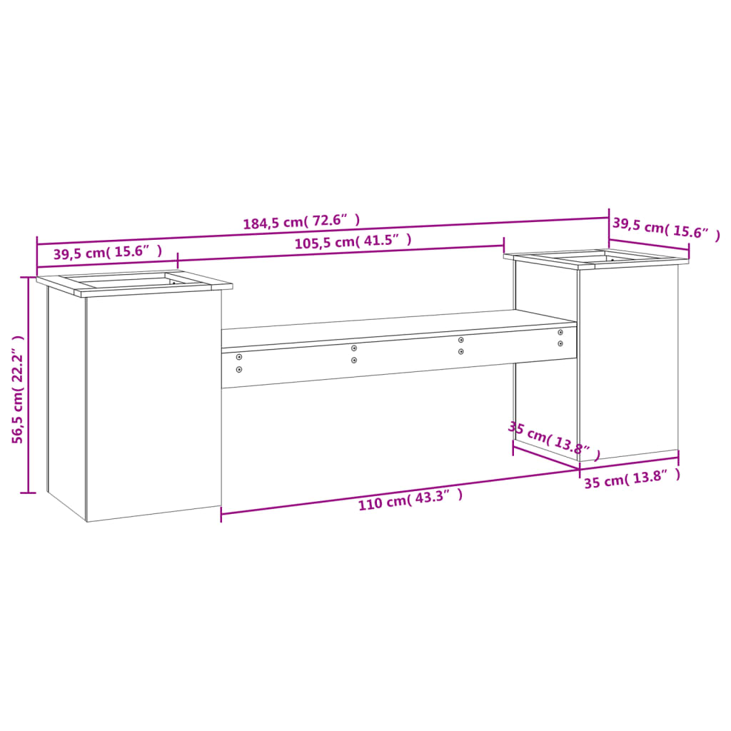 vidaXL Planter Bench White 184.5x39.5x56.5 cm Solid Wood Pine