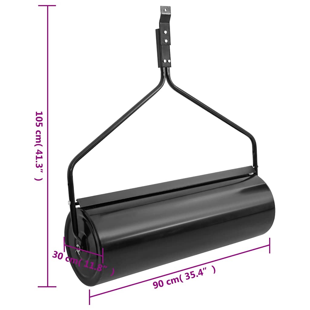 vidaXL Garden Lawn Roller Push Black 63 L Iron - Multicolour - 30 x 90 cm