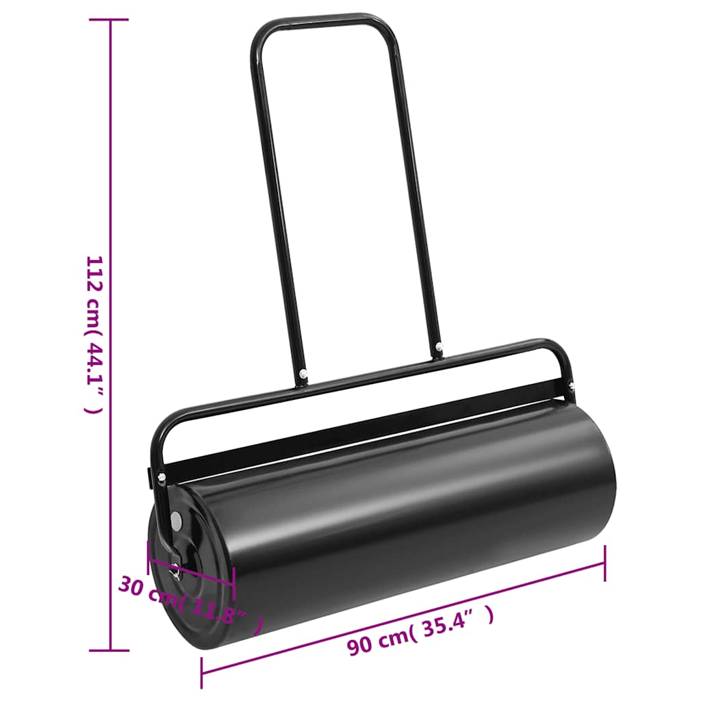 vidaXL Garden Lawn Roller Push Black 63 L Iron and Steel - 30 x 90 cm