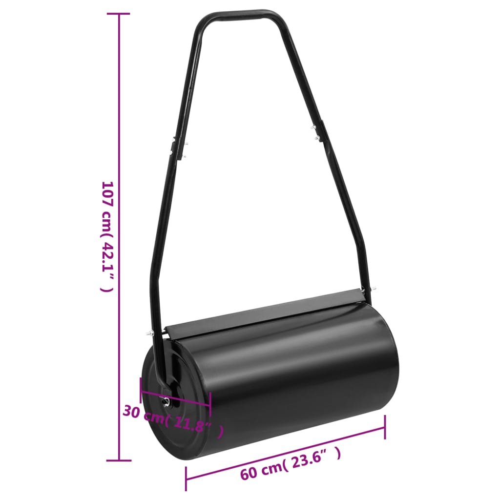 vidaXL Garden Lawn Roller with Handle Black 42 L Iron and Steel - Ø 30 x 60 cm