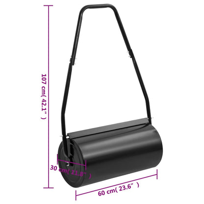 vidaXL Garden Lawn Roller with Handle Black 42 L Iron and Steel - Ø 30 x 60 cm