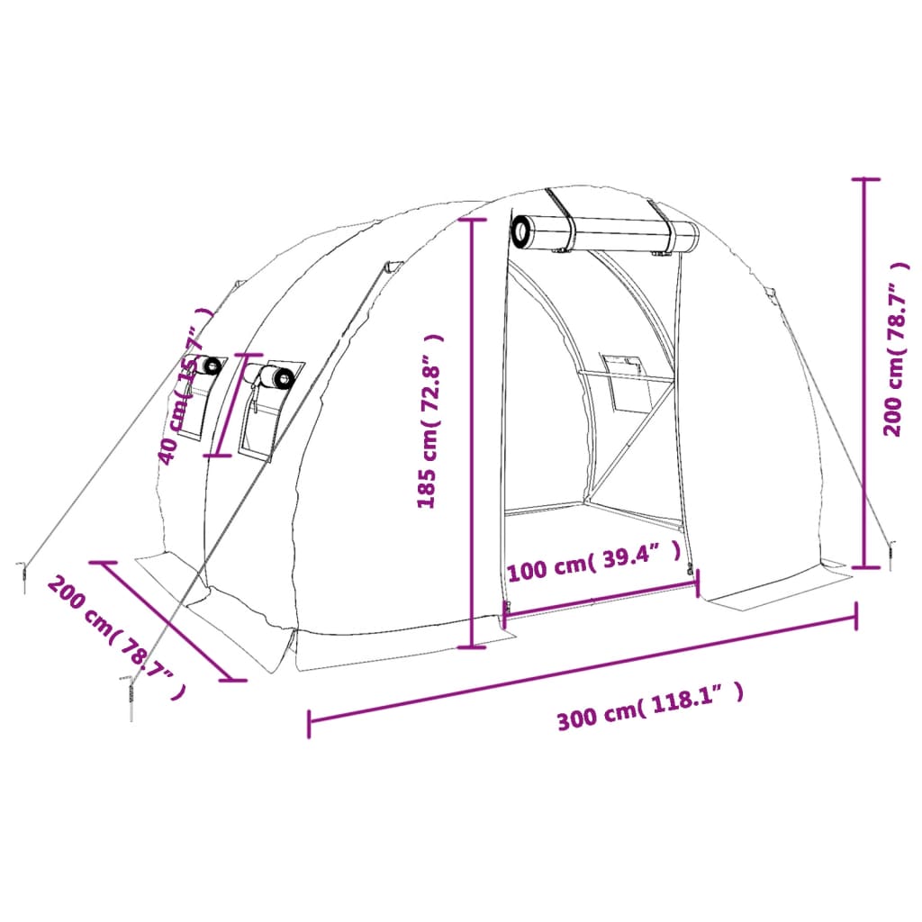 vidaXL Greenhouse with Steel Frame Green 6 m² 3x2x2 m - 3 x 2 x 2 m