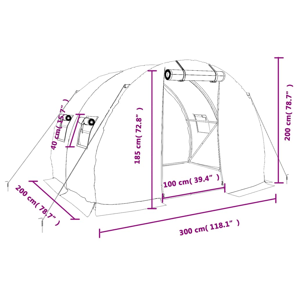 vidaXL Greenhouse with Steel Frame White 6 m² 3x2x2 m - 3 x 2 x 2 m