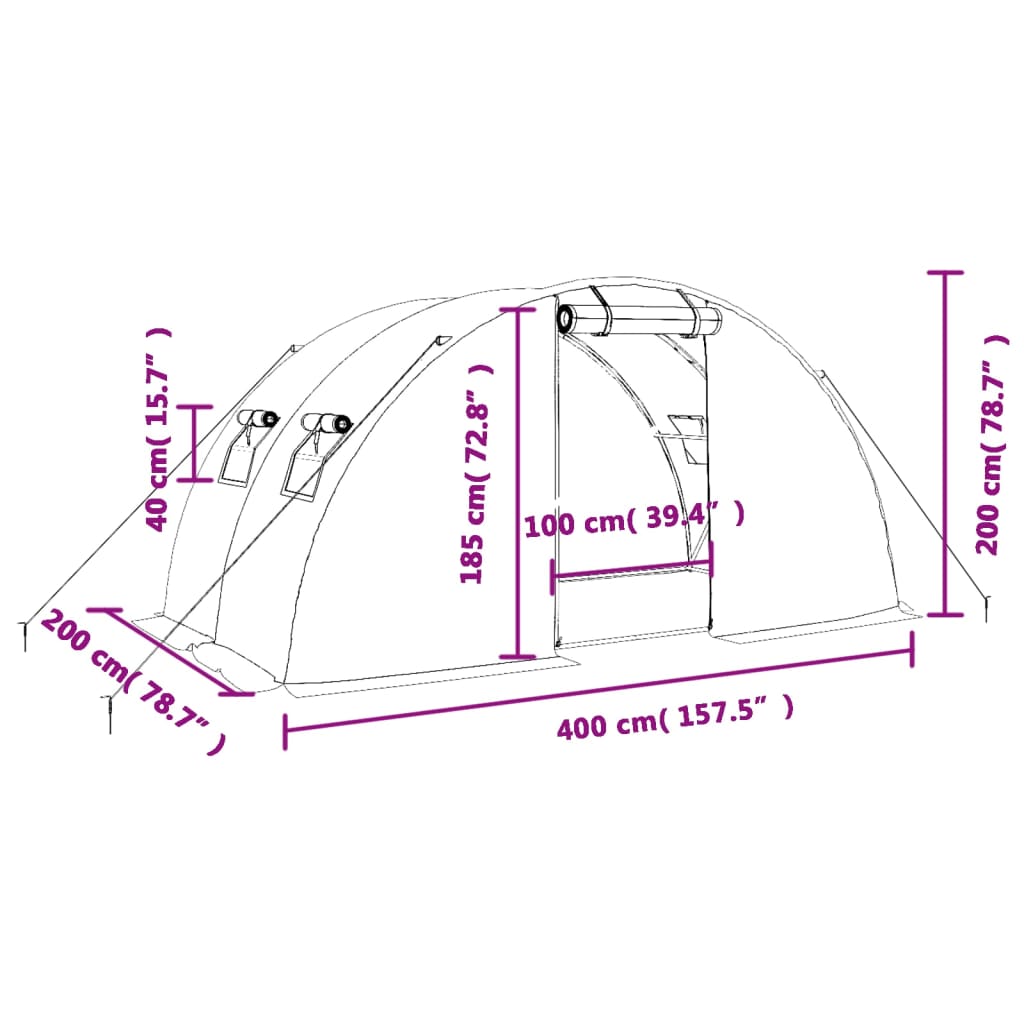 vidaXL Greenhouse with Steel Frame White 8 m² 4x2x2 m - 4 x 2 x 2 m