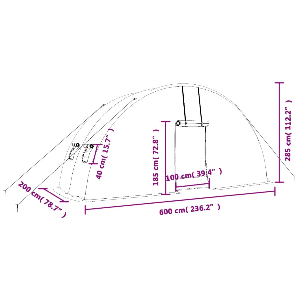 vidaXL Greenhouse with Steel Frame White 12 m² 6x2x2.85 m - 6 x 2 x 2.85 m