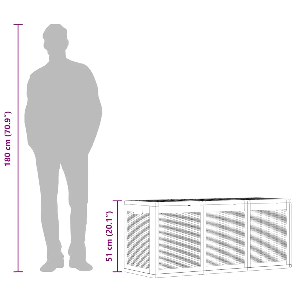 vidaXL Garden Storage Box Grey PP Rattan 270 L