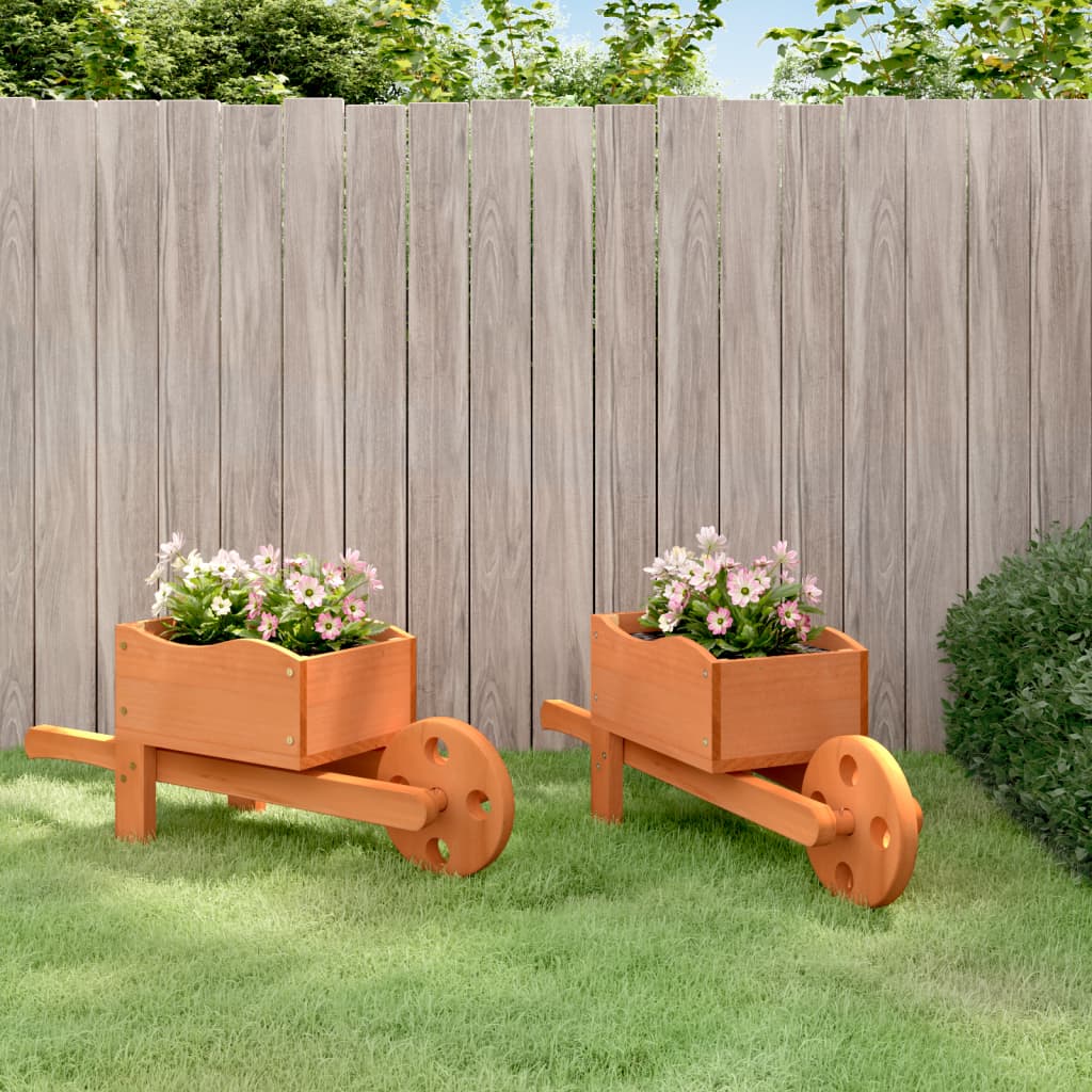 vidaXL Wheelbarrow Planters 2 pcs 47x15x19 cm Solid Wood Fir - Brown