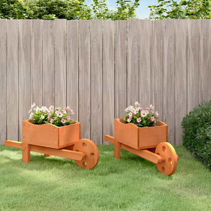 vidaXL Wheelbarrow Planters 2 pcs 47x15x19 cm Solid Wood Fir - Brown