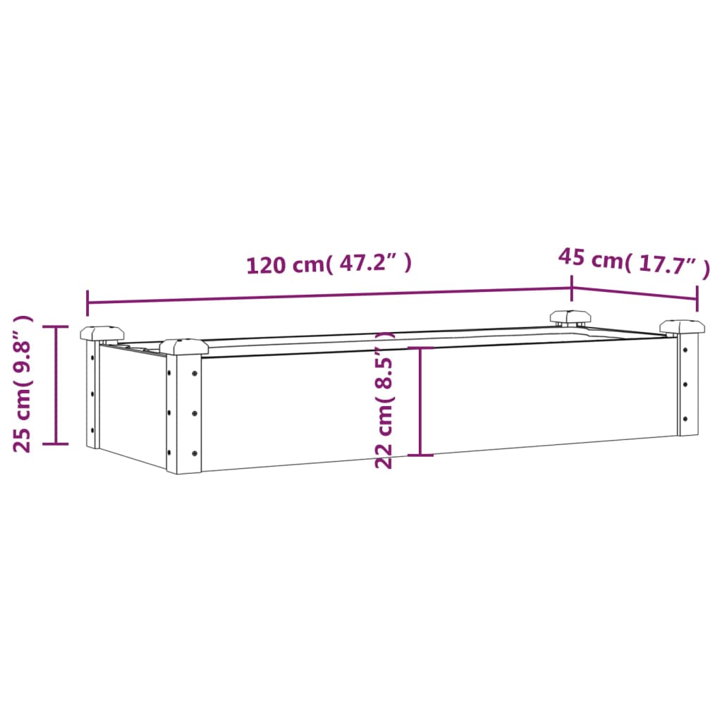 vidaXL Garden Raised Bed with Liner 120x45x25 cm Solid Wood Fir - Brown