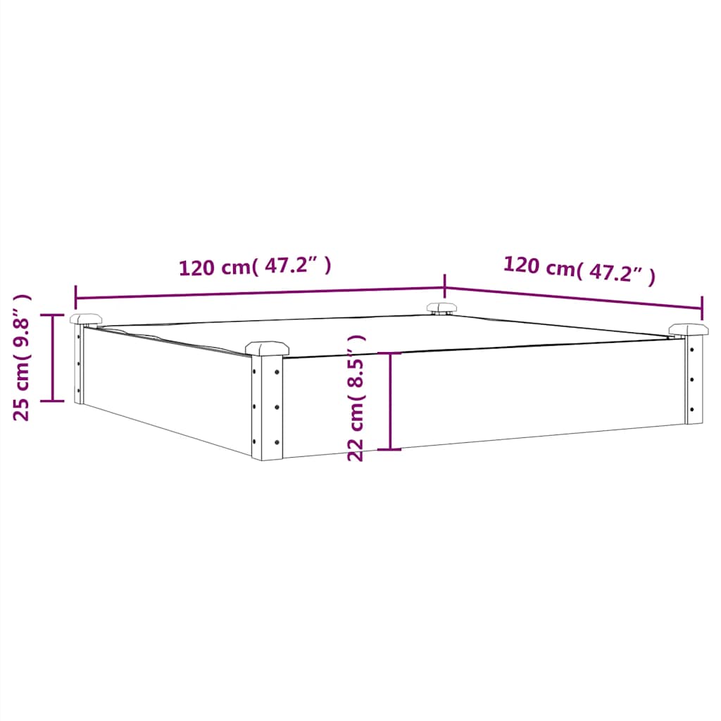 vidaXL Garden Raised Bed with Liner 120x120x25 cm Solid Wood Fir - Brown