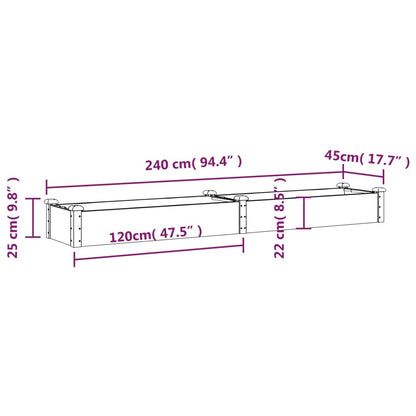 vidaXL Garden Raised Bed with Liner 240x45x25 cm Solid Wood Fir - Brown