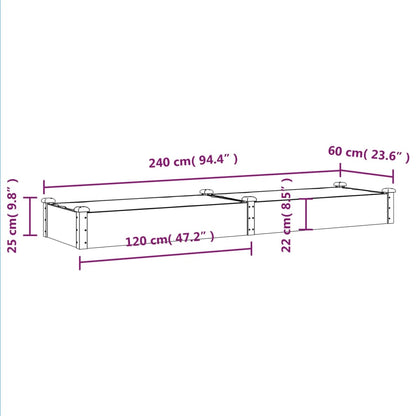 vidaXL Garden Raised Bed with Liner 240x60x25 cm Solid Wood Fir - Brown