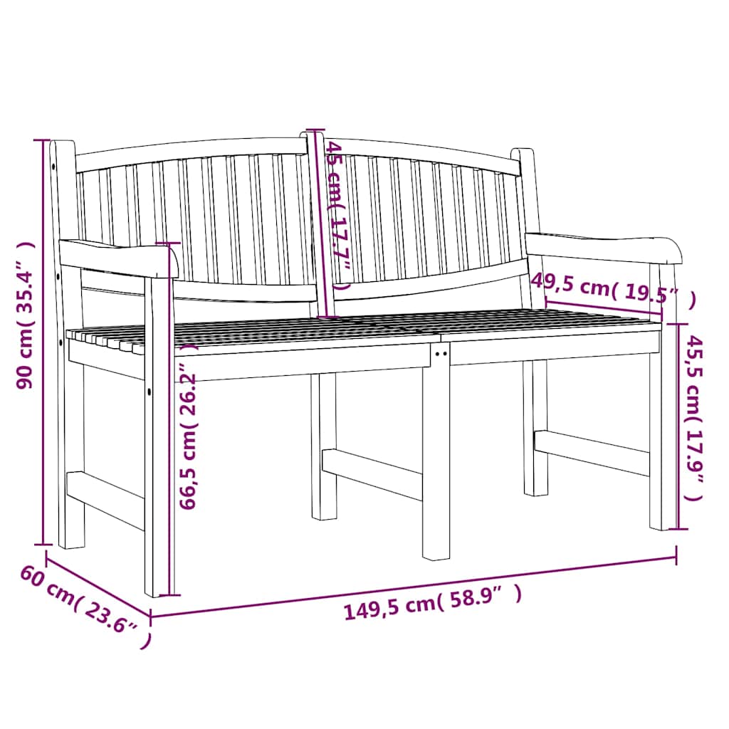vidaXL Garden Bench 149.5x60x90 cm Solid Teak Wood - Brown