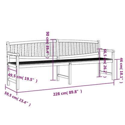 vidaXL Garden Bench 228x59.5x90 cm Solid Teak Wood - Brown