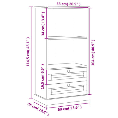 vidaXL Bookcase VIGO 60x35x114.5 cm Solid Wood Pine - Brown