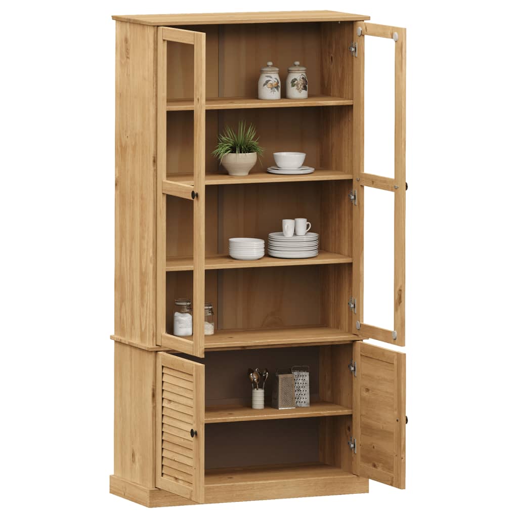 vidaXL Glass Display Cabinet VIGO 85x35x170 cm Solid Wood Pine - Brown