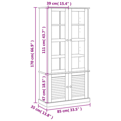 vidaXL Glass Display Cabinet VIGO 85x35x170 cm Solid Wood Pine - Brown