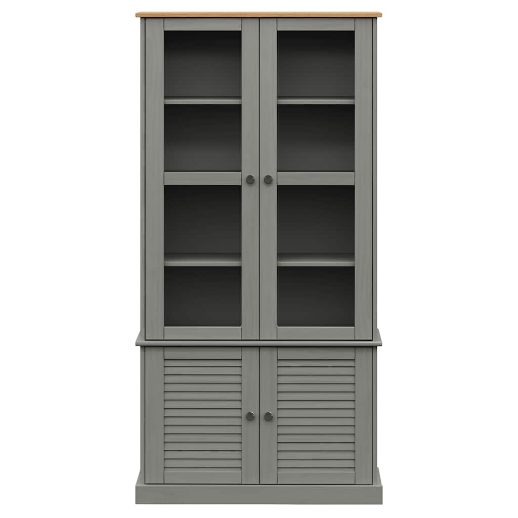 vidaXL Glass Display Cabinet VIGO Grey 85x35x170 cm Solid Wood Pine