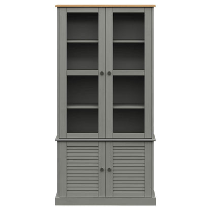 vidaXL Glass Display Cabinet VIGO Grey 85x35x170 cm Solid Wood Pine