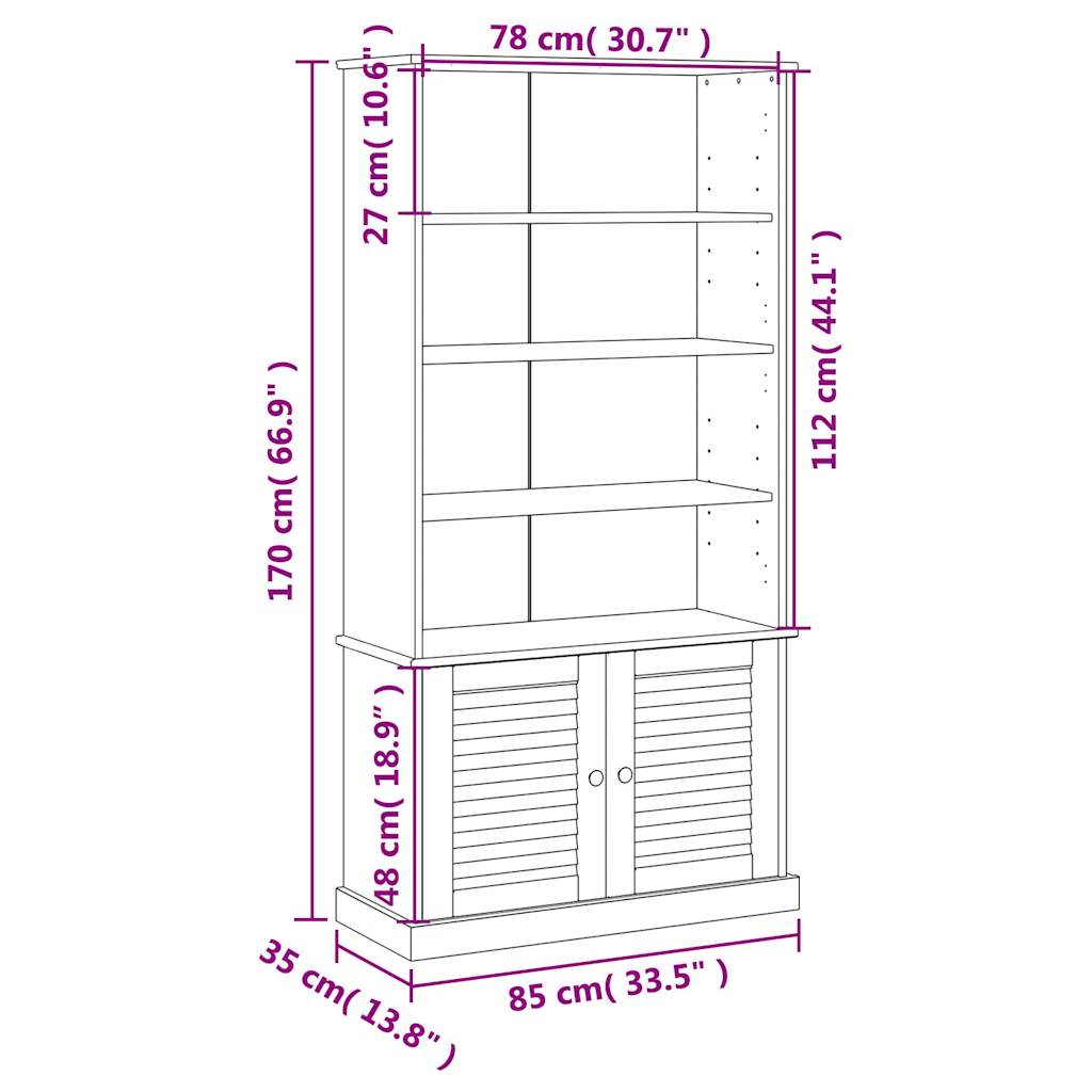 vidaXL Bookcase VIGO 85x35x170 cm Solid Wood Pine - Brown