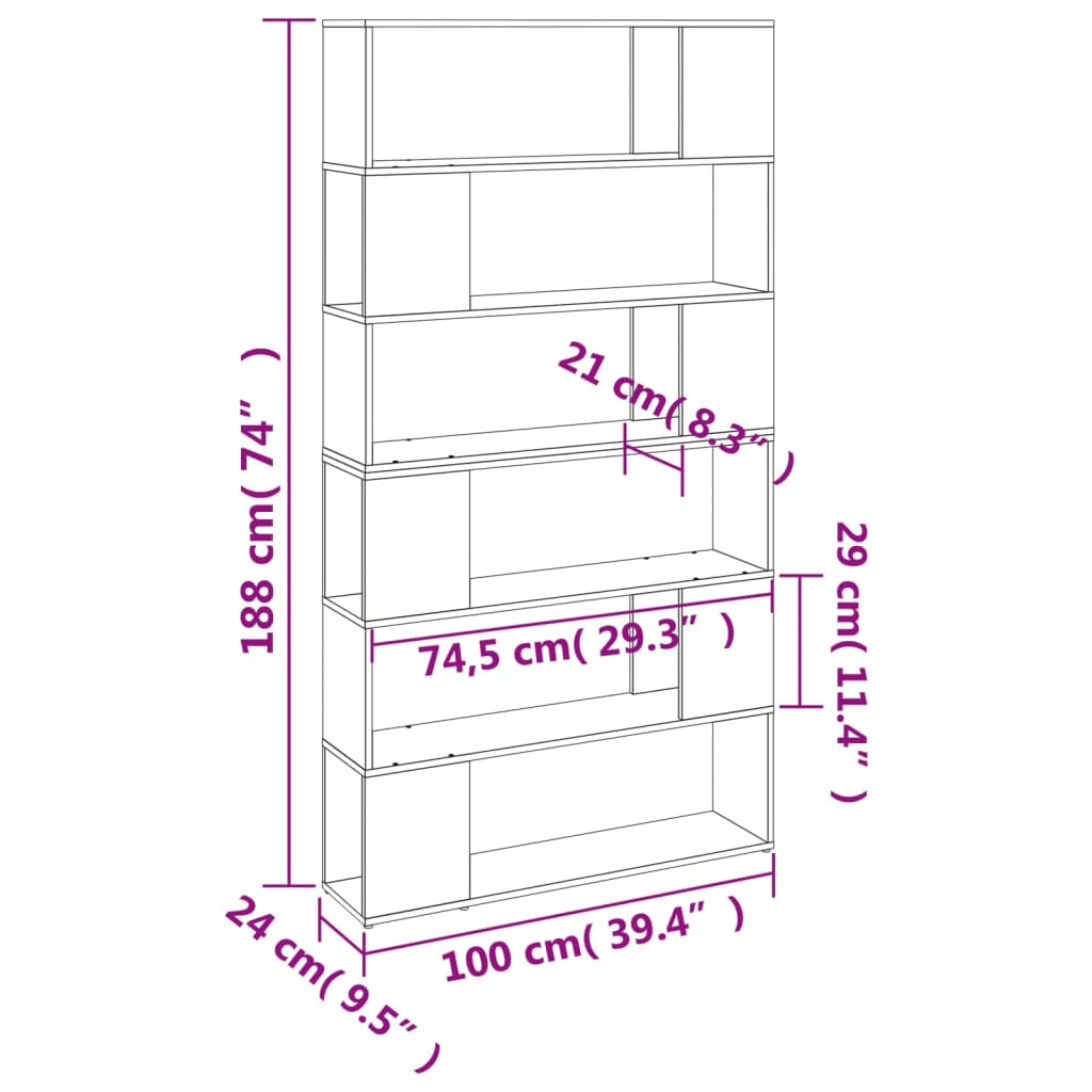 vidaXL Book Cabinet/Room Divider Smoked Oak 100x24x188 cm - Brown