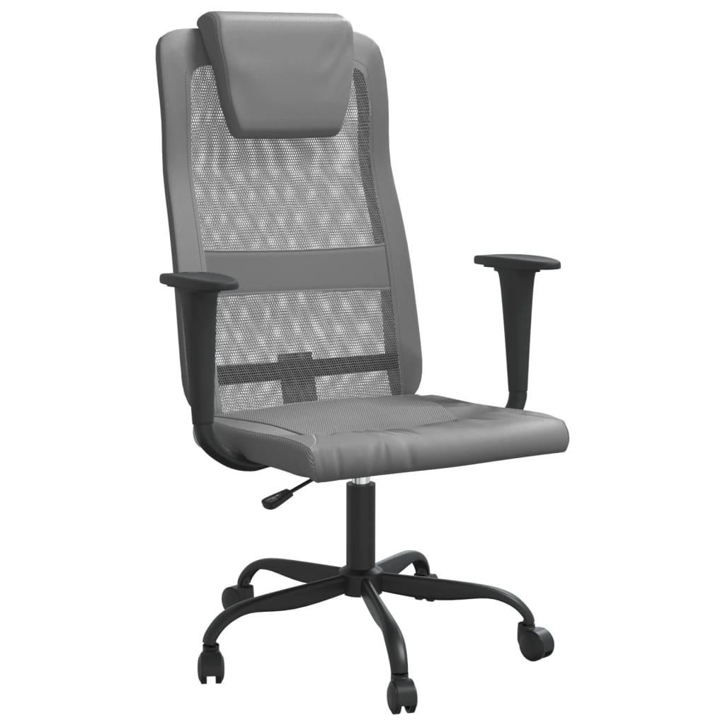 vidaXL Office Chair Height Adjustable Grey Mesh Fabric and Faux Leather