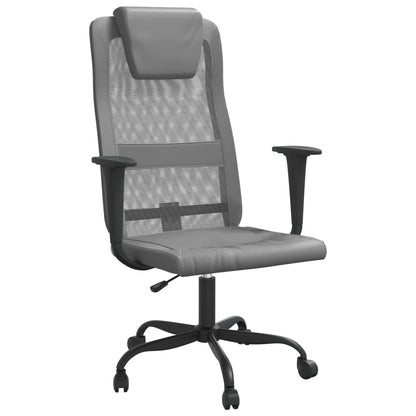 vidaXL Office Chair Height Adjustable Grey Mesh Fabric and Faux Leather