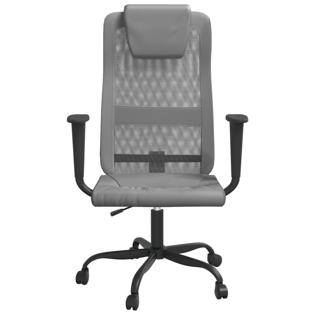 vidaXL Office Chair Height Adjustable Grey Mesh Fabric and Faux Leather