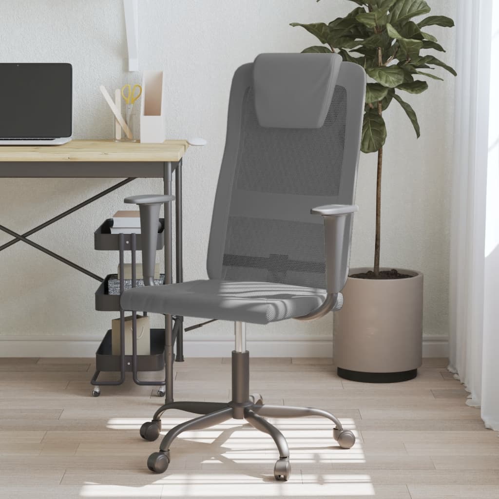 vidaXL Office Chair Height Adjustable Grey Mesh Fabric and Faux Leather