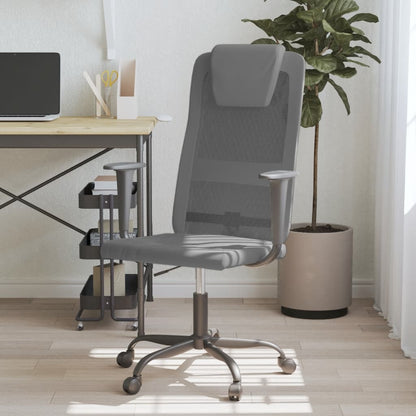 vidaXL Office Chair Height Adjustable Grey Mesh Fabric and Faux Leather