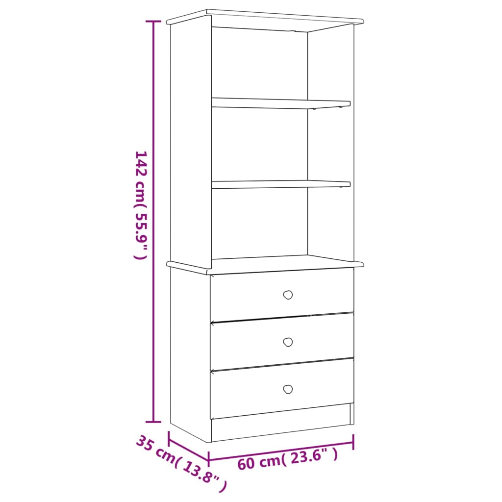 vidaXL Bookcase with Drawers ALTA 60x35x142 cm Solid Wood Pine - Brown