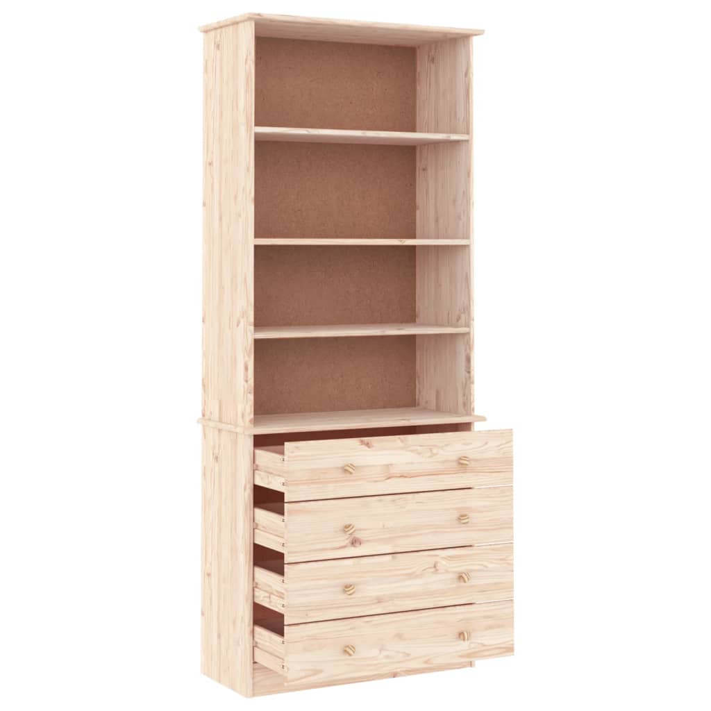 vidaXL Bookcase with Drawers ALTA 77x35x186.5 cm Solid Wood Pine - Brown