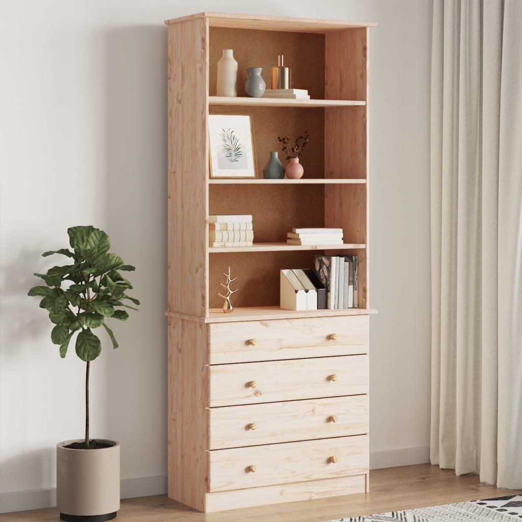 vidaXL Bookcase with Drawers ALTA 77x35x186.5 cm Solid Wood Pine - Brown
