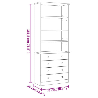 vidaXL Bookcase with Drawers ALTA White 77x35x186.5 cm Solid Wood Pine