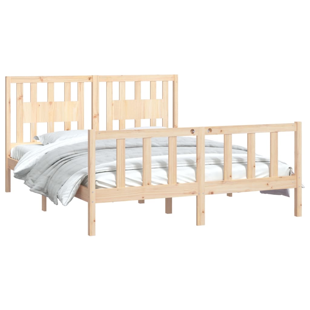 vidaXL Bed Frame without Mattress Solid Wood Pine 160x200 cm - Brown - 205.5 x 165.5 x 69.5 cm