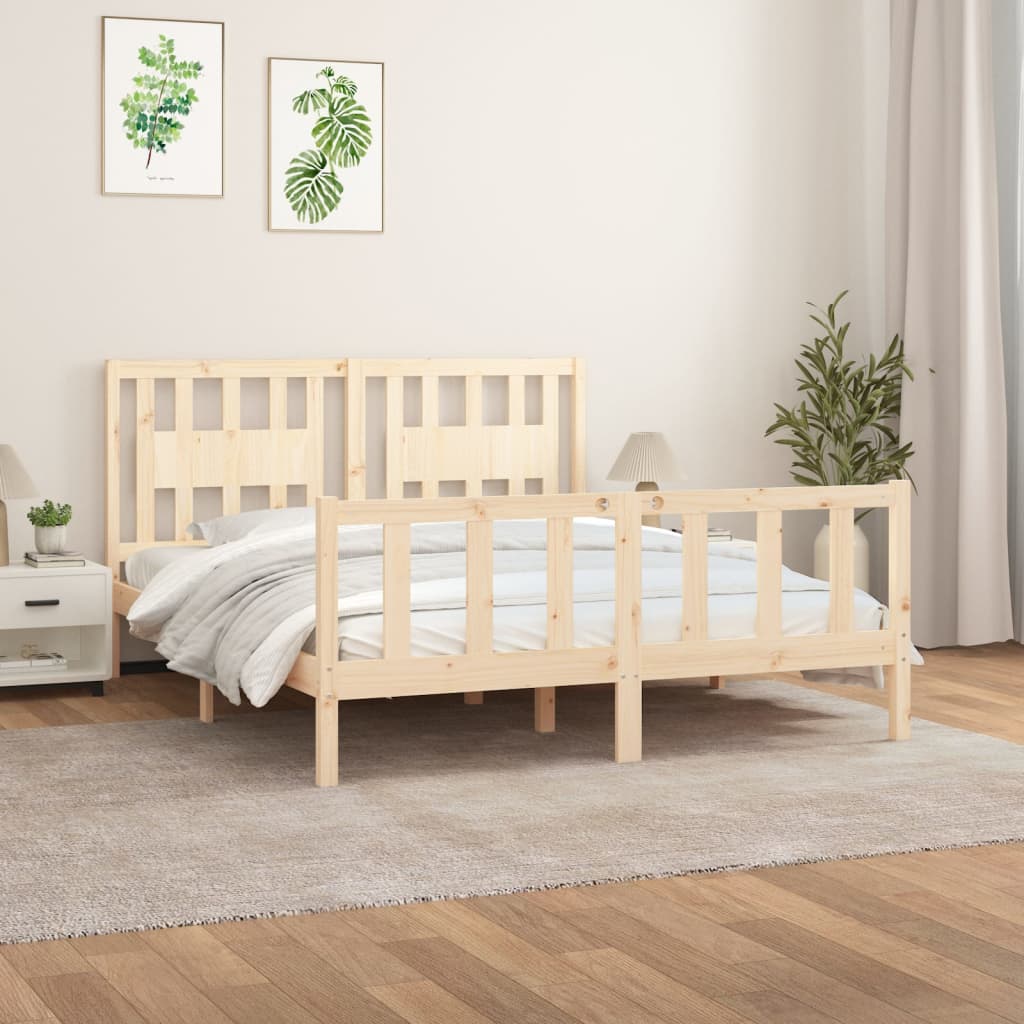 vidaXL Bed Frame without Mattress Solid Wood Pine 160x200 cm - Brown - 205.5 x 165.5 x 69.5 cm