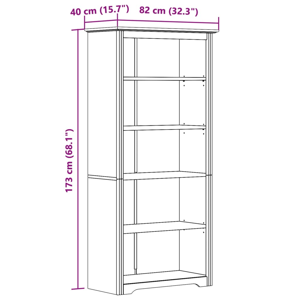 vidaXL Bookcase BODO Brown 80x38x180 cm Solid Wood Pine 5-Tier