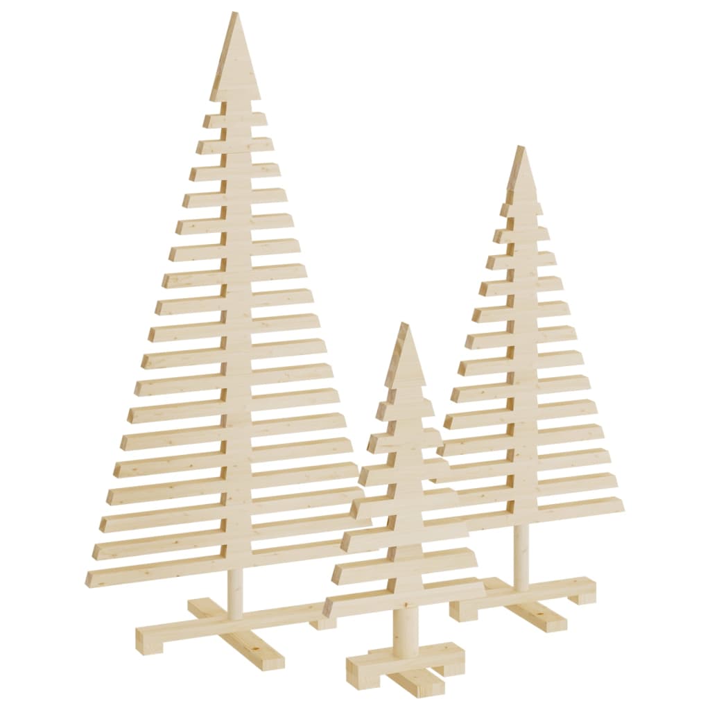 vidaXL Wooden Christmas Trees for Decoration 3 pcs Solid Wood Pine - Brown - 60/90/120 cm