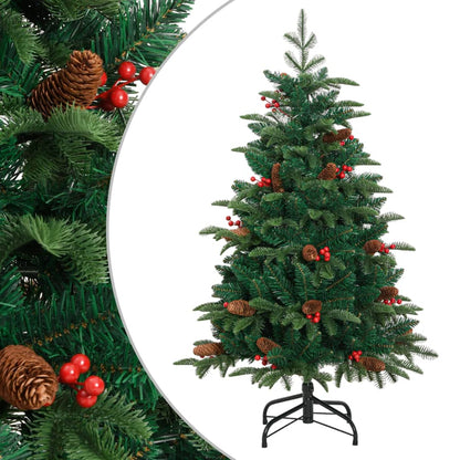 vidaXL Artificial Hinged Christmas Tree with Cones and Berries 150 cm - Green - 55346