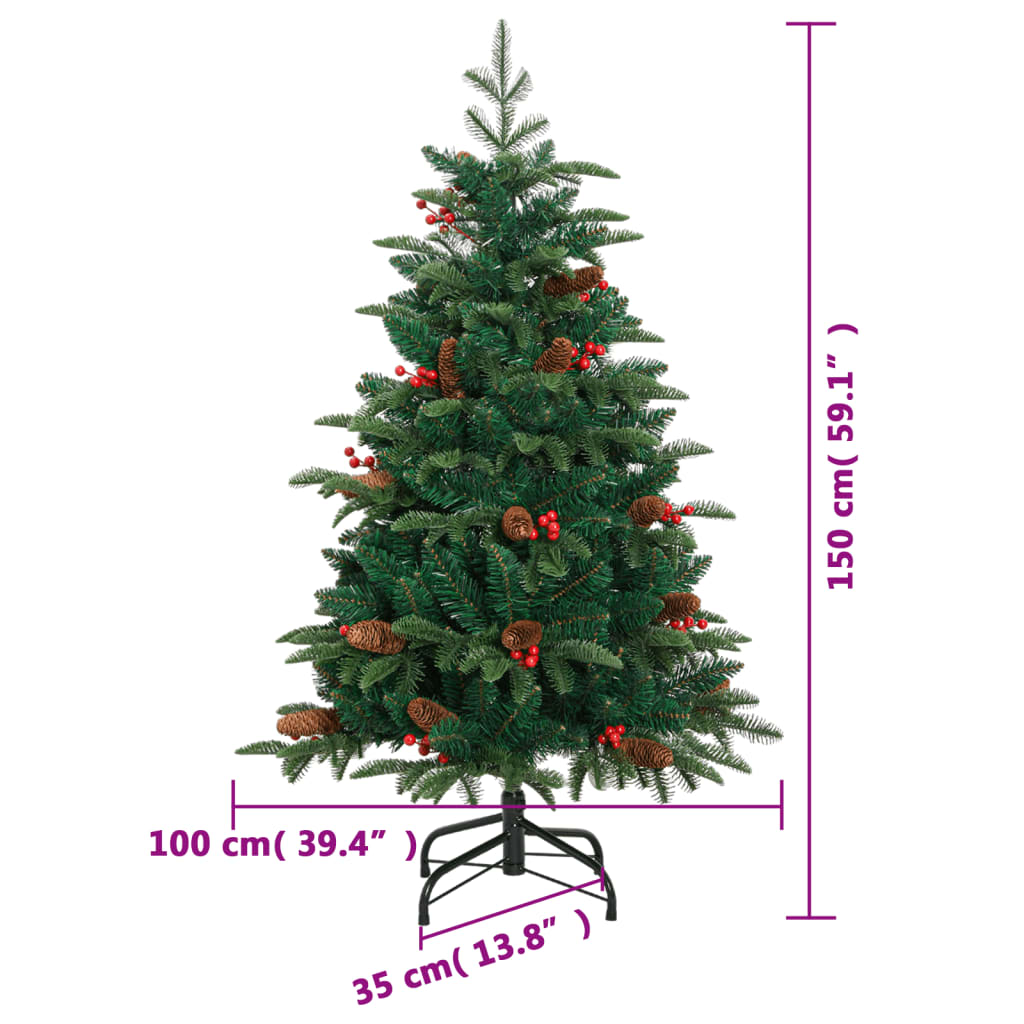vidaXL Artificial Hinged Christmas Tree with Cones and Berries 150 cm - Green - 55346