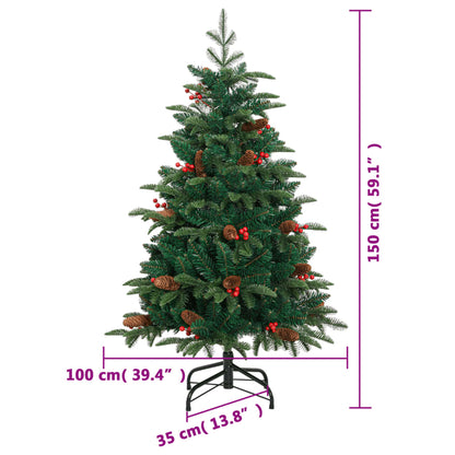 vidaXL Artificial Hinged Christmas Tree with Cones and Berries 150 cm - Green - 55346