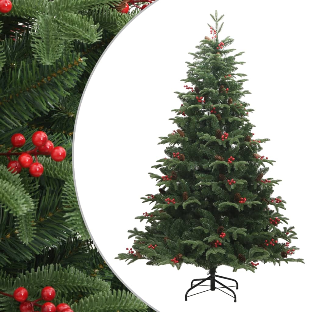 vidaXL Artificial Hinged Christmas Tree with Cones and Berries 180 cm - Green