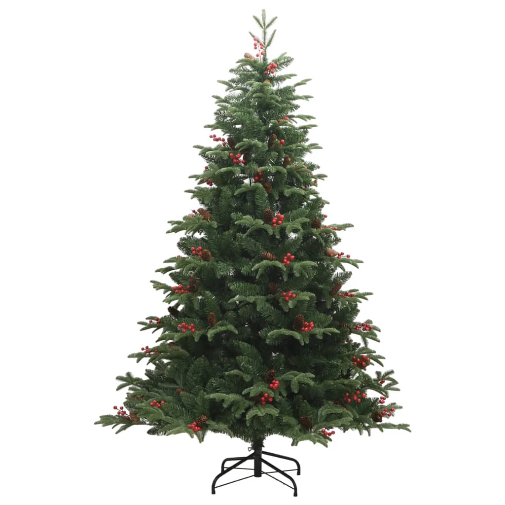 vidaXL Artificial Hinged Christmas Tree with Cones and Berries 180 cm - Green