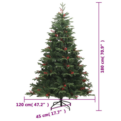 vidaXL Artificial Hinged Christmas Tree with Cones and Berries 180 cm - Green