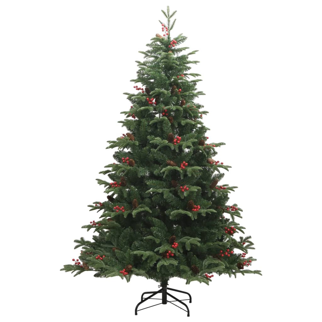 vidaXL Artificial Hinged Christmas Tree with Cones and Berries 210 cm - Green - 55348