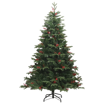 vidaXL Artificial Hinged Christmas Tree with Cones and Berries 210 cm - Green - 55348