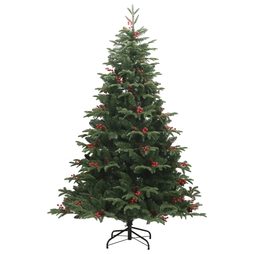 vidaXL Artificial Hinged Christmas Tree with Cones and Berries 240 cm - Green - 55349