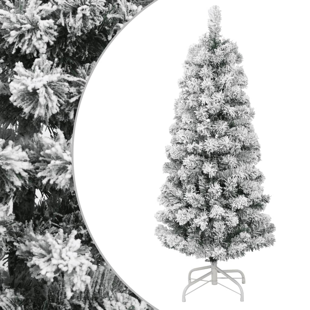 vidaXL Artificial Hinged Christmas Tree with Flocked Snow 120 cm - White - 55351