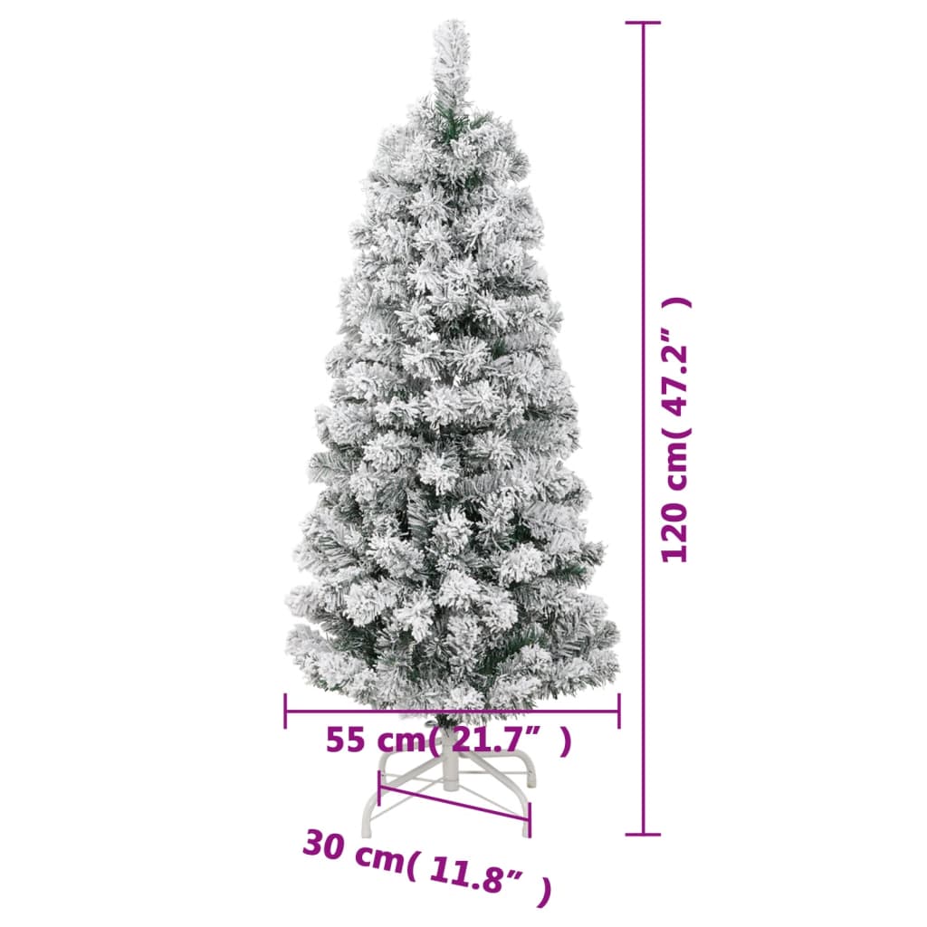vidaXL Artificial Hinged Christmas Tree with Flocked Snow 120 cm - White - 55351